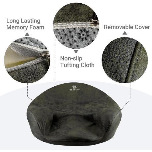 Color Green Ergonomic Meditation Cushion/Chair/Seat/Floor Pillow for Home/Office/Studio – Memory Foam, Removable & Washable Cover, Designed for Long Period Meditation Comfort (Dark Green)