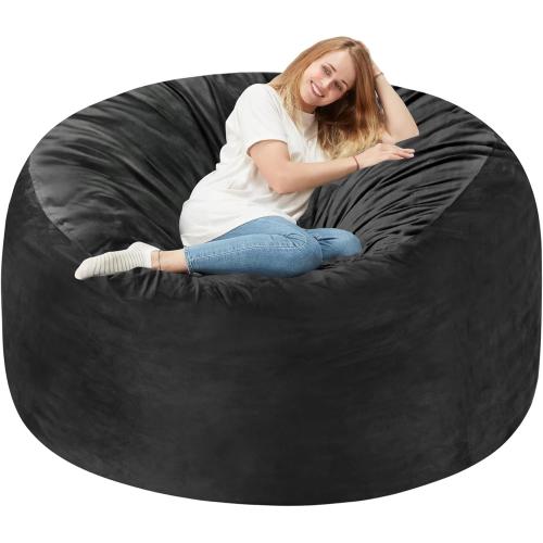 Homguava 5FT Bean Bag Chair Giant BeanBag with Memory Foam Filled, Comfy Bean Bag Chairs for Adults, Adult Bean Bag Chair with Dutch Velvet Cover for Living Room Bedroom-Black