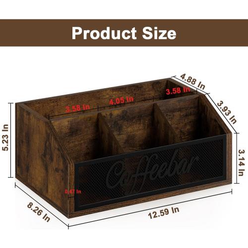 YINMIT Coffee Station Organizer for Countertop, Wood Coffee Bar Organizer with Removable Dividers for Pods, Syrup, Cups, Stirrer, Tea - Office Coffee Bar Accessories