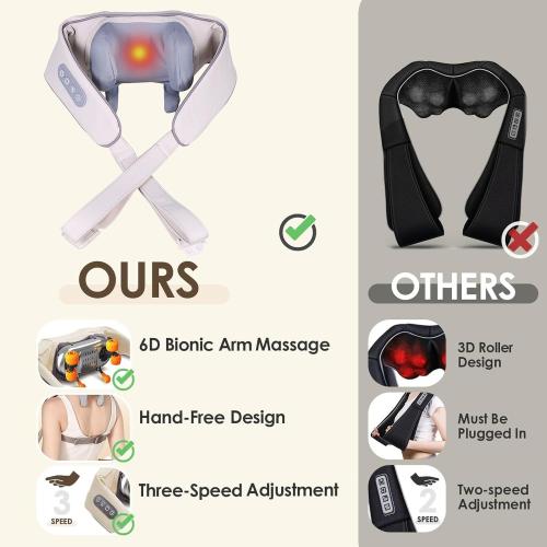 wfofmo Spark Imagine Neck Massager, 2025 New Noxa Neck and Shoulder Massager, Cordless Necks Massager with Heat, Portable Rechargeable Shiatsu Massage Device for Back, Neck & Shoulders (Beige)