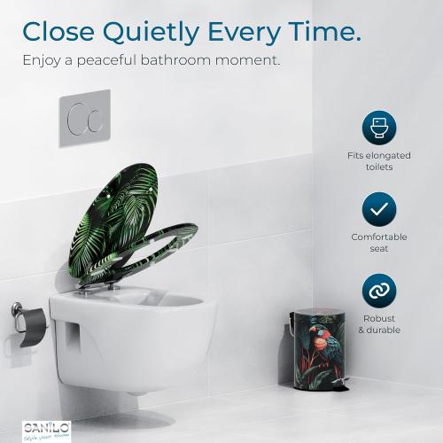SANILO Wooden Toilet Seat with Soft Close [ELONGATED] - Decorative, Quiet & Slow Close Molded Wood Seat - With Strong Bumpers & Hinges - Adjustable Fit - Palmdream