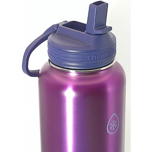 ThermoFlask 40 oz Bottle with Spout and Straw Lid - Stainless Steel, Double-Wall Insulation & BPA-Free - Leakproof, Resuable - Forest Green/Purple Sunset (2 Pack)