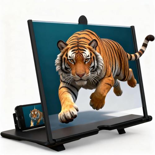 Screen Magnifier Version, 2026 New 3D HD Screen Magnifier for Cell Phone with Foldable Stand, Display Magnifier for Videos, Movies, Gaming, Travel and Home Use (Black, 12'')