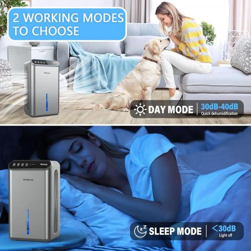 Dehumidifier for Basement (85 OZ, 800 sq ft) Quiet Dehumidifiers for Home, Auto Shut-Off, Sleep Mode, 3 Gear Timer(8H,16H,24H), Small Dehumidifier for Bedroom, Bathroom with Drain Hose(Silver Gray)