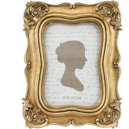 Sunlit Vintage Picture Frame 4x6 Inch, Luxury Antique Photo Frames with Glass Front, Photo Display, Tabletop Wall Hanging, Gift Ideas, Gold
