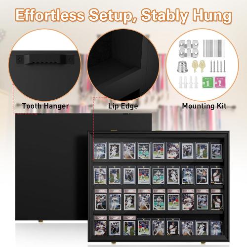 Size 31.1 W x 24.4 H x 2.16 D, Mlikero Baseball Card Display Case, 36 Graded Card Display Frame Lockable, Trading Card Display with UV Protection Sports Card Display Case for Baseball Cards, Football Cards, Sports Cards