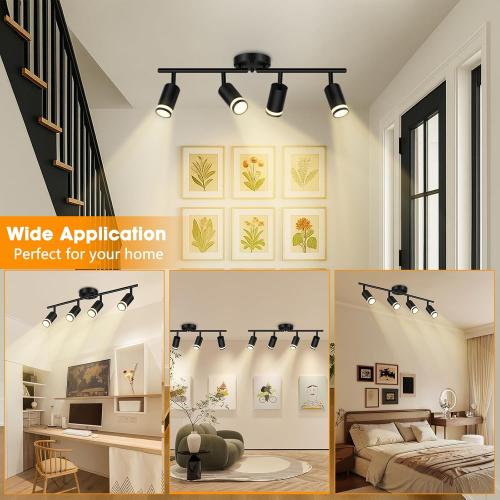 4-Light Kitchen Lighting Fixtures Ceiling Mount, Black Track Semi Flush Mount Ceiling Light, Modern Adjustable Multi-Directional Hallway Light Fixtures for Living Room, Dining Room, Foyer