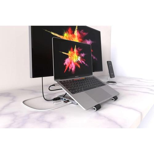 HyperDrive 7 in 1 USB C Hub Laptop Stand - HDMI 4K30Hz, USB-C 100W PD, USB-A 5Gbps, SD/MicroSD, Compatible with MacBook/iPad/Windows/Chrome - 10”-17” Laptop Docking Station Stand