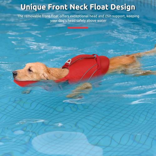 Queenmore Dog Life Jacket Large, Dog Pool Float with Chin Float, Large Pet Life Vest for Swimming, Adjustable Ripstop Life Preservers for Water at Pool, Beach, Boating (Red,XL)