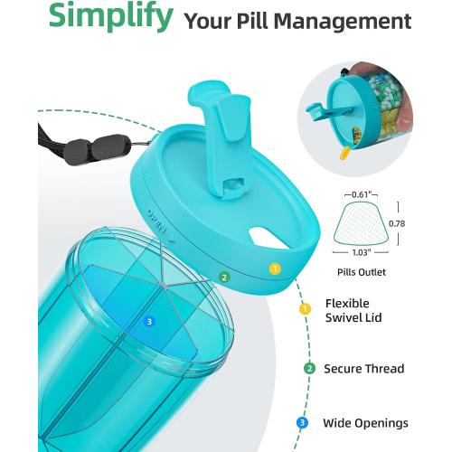 PULIV Large Pill Bottle Organizer, Supplement Organizer for Holding 6 Various Vitamins, Pill Box Case with Anti-Mixing & Wide Opening Design, Easy to Retrieve Meds and 20 Pcs Stick-on Labels, Blue