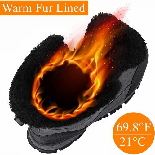 Size 9.5 Color Grey Men's Snow Boots Waterproof Warm Fur Lined Winter Hiking Boot Non-slip Outdoor Ankle High-top Shoes Work Hiker Trekking Trail