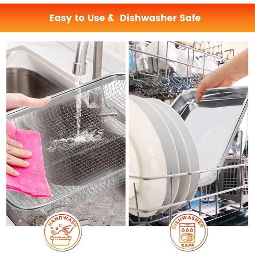 Air Fryer Basket for Oven,2 Pieces 12.2'' * 8.74'' Non-stick Stainless Steel Mesh Grill Basket Air Fryer Baking Accessories Rack Roasting Basket for Convection Oven with Air Fryer, Dishwasher Safe