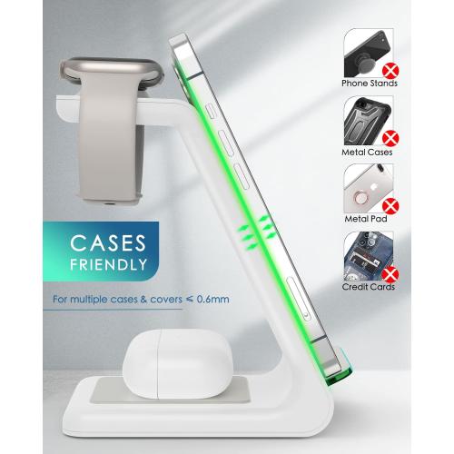 3 in 1 Wireless Charging Station, 2025 Upgraded Fast Desk Charger Station for iPhone 17 16 15 14 13 12 Pro Max Plus, Charger Stand for Apple Watch 11 10 9 8 7 6 5 4 3 2 Ultra SE, Airpods 4 3 2 Pro