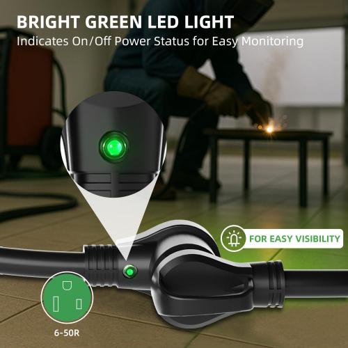 6 AWG Welder Extension Cord 10FT, NEMA 14-50P to 6-50R Adapter, 50 Amp 250V 12500W, Heavy Duty 4-Prong to 3-Prong Welding Power Cord with Handles & LED Indicator, Generator to Welder Use