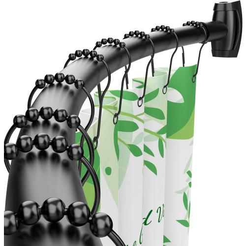 Bonpally Curved Shower Curtain Rod for Bathroom, 40-72 Inches Adjustable Curved Shower Rod, 0.9MM Aluminum Shower Curtain Rod with Rotating Brackets for Extra Shower Space, Need to Drill, Black