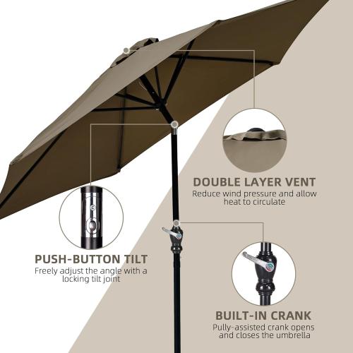 9FT Outdoor Patio Umbrella with Push Button Tilt and Crank