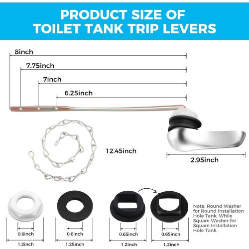 2 Pack Toilet Handle Replacement Kit, Front Mount Toilet Flush Lever Replacement with Anti-Rust Metal Rod/Stainless Steel Flapper Chain, Tank Bowl Handle Trip Levers