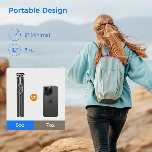 Selfie Stick Travel Tripod for Cell Phone with Remote Control and Phone Holder, Extendable Selfie Stick for iPhone, iPhone Tripod for Video Recording, 50 Inch, Black