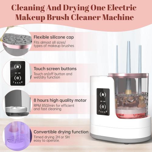 White 3 IN 1 Electric Makeup Brush Cleaner Machine With Makeup Brush Dryer-Holder-Portable Automatic USB Cosmetic Brushes Cleaner Tool for All Size Beauty Makeup Brush Set,Contour, Eyeshadow, Blush Brush