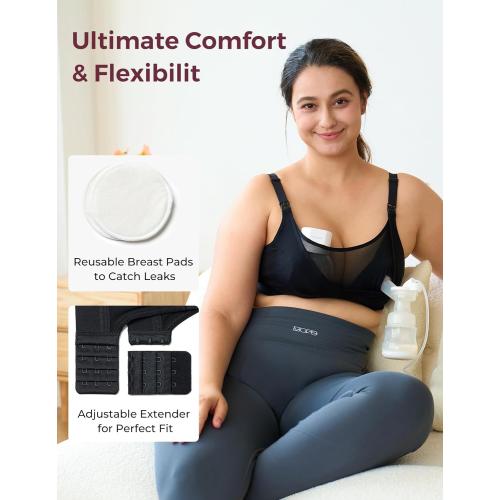 Momcozy Mesh Support Pumping Bra Hands Free Suitable for 36C-44G, Comfortable Plus Size Pumping and Nursing Bra in One