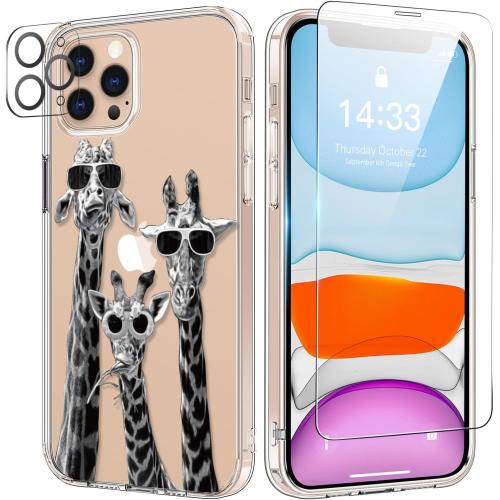 bicol for iPhone 11 Pro Case with Screen Protector and Camera Lens Protector - Fashionable Flower Floral Designs for Women Girls - Shockproof Acrylic Clear Phone Cover 5.8 Giraffe Family