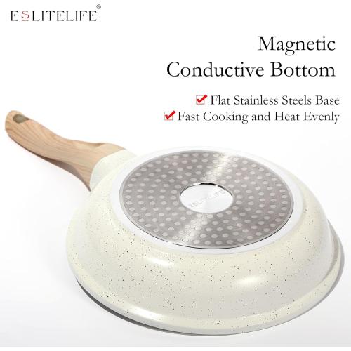 ESLITE LIFE Nonstick Ceramic Frying Pans Skillets Set with Lids, Non-Toxic Egg Omelette Kitchen Cooking Pans Compatible with All Stovetops (Gas, Electric & Induction), PTFE & PFOA Free (White)