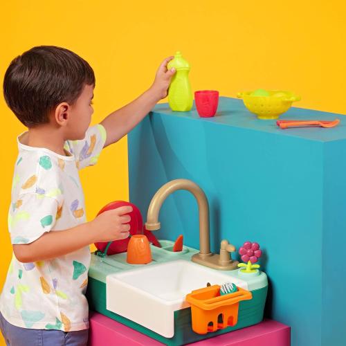 B. toys – Sink Play Set – Toy Kitchen Sink – Faucet & Running Water, Dishes, Play Food – Pretend Play Set For Kids – 3  Years– Splash – n – Scrub Sink