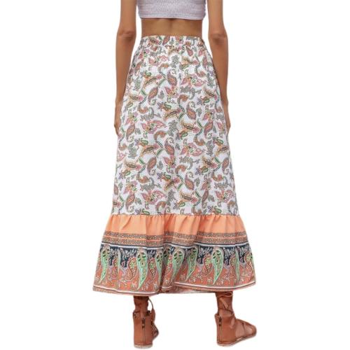 Women medium Boho Vintage Floral Print Long Skirt Summer Tiered Maxi Skirt