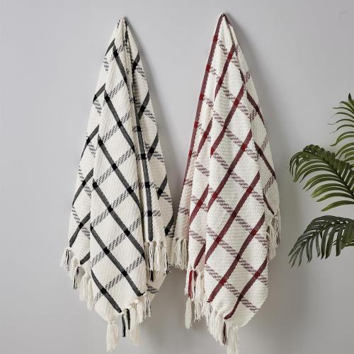 Farmhouse Breathable Soft and Warm Chenille Plaid Throw Blanket for Sofa Couch Bed, Home Decoration Throw with Tassles (Black & White)