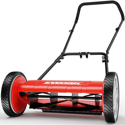 EWORK Push Reel Lawn Mower 23 with 5-Blade Cutting System for Lawn Care | 4 Adjustable Cutting Heights, Sponge-Wrapped Handle, Tool-Less Assembly, Low Noise, Lightweight Reel Mowers for Garden, Yard