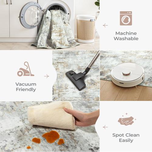 Area Rugs 9x12 Living Room, Large Soft Washable Abstract Neutral Bedroom Rug, Non-Slip Stain Resistant Floor Carpet for Dining Room Nursery, Brown/Grey