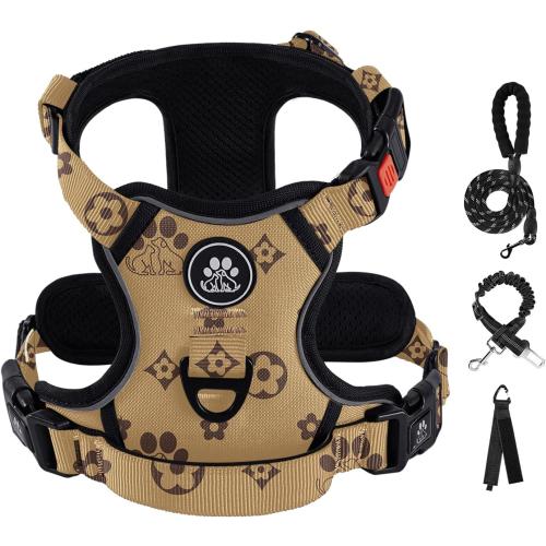 Size XL Color brown IVY&LANE No Pull Dog Harness with Leash Set, Reflective No Choke Pet Vest,Adjustable Oxford Dog Vest Harness with Easy Control Handle for Medium Dogs
