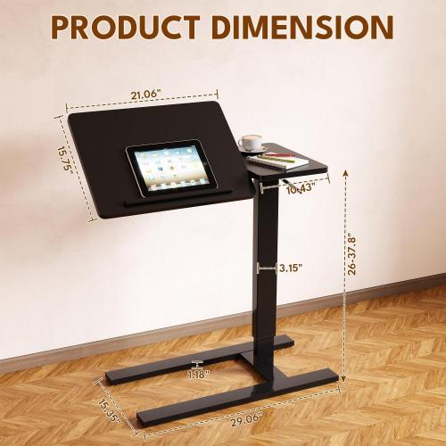 Big Big 32 W x 16 D Tilt Desktop Overbed Table with H-Shaped Sturdy Base, Stable Metal and 360° Concealed Casters, Moveable Bedside Desk for Home,Office,Hospital Use (Black)