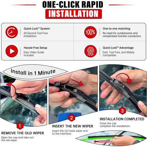 Windshield Wiper Blades Replacement for 2007-2017 Jeep Wrangler 2008-2018 Wrangler JK Original Factory Quality Front Rear Wipers Blade Set for My Car - 15 15 13 (Pack of 3)