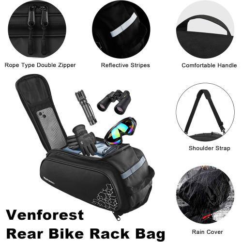 Bike Rear Rack Bag,20L PVC Waterproof Bike Trunk Bag for Road and Mountain Bikes,Multifunctional Bicycle Rear Seat Bag with Rain Cover Bike Saddle Bag for Cycling Trip (Black)