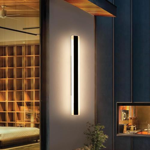 47inch Modern Wall Sconces, Long Linear Outdoor Wall Lights, 3 Color 3000K/4500K/6000K, IP65 Waterproof, Black Exterior Wall Light Fixture for House, Patio, Garage, Garden, House