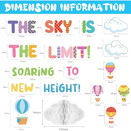 Crtiin 3D Hot Air Balloon Honeycomb Bulletin Board Set for School Classroom Decoration, Balloon Artcraft Cutouts with Honeycomb for Back to School Kindergarten Decor The Sky Is The Limit (Cute)
