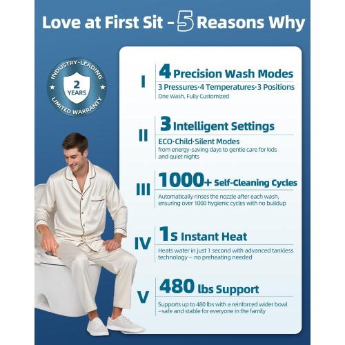 Electric Bidet Toilet Seat, Heated Toilet Seat Elongated with Instant Warm Water & Dryer, Feminine & Front Rear Wash, Wireless Remote, Self-Clean Nozzle, Slow Close Lid, Upgraded Silent ECO Child Mode