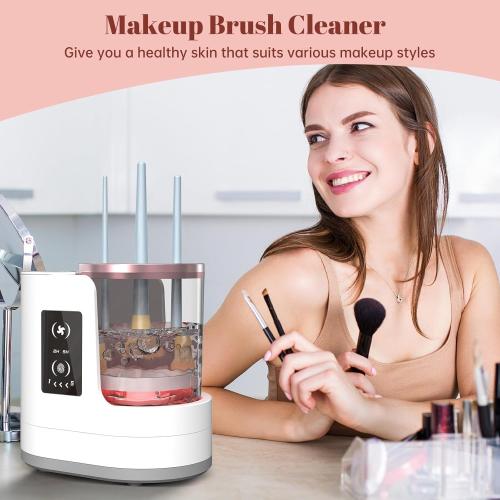 White 3 IN 1 Electric Makeup Brush Cleaner Machine With Makeup Brush Dryer-Holder-Portable Automatic USB Cosmetic Brushes Cleaner Tool for All Size Beauty Makeup Brush Set,Contour, Eyeshadow, Blush Brush
