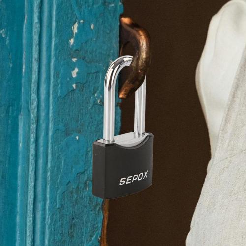 SEPOX® 1-9/16 All-Weather Outdoor Padlocks Keyed Alike, 1-3/4 Long Shackle, Solid Steel Lock, Heavy-Duty with Black Cover, Design for Gate Fence Cabinet Toolbox School Gym Locker with 2pcs Same Key