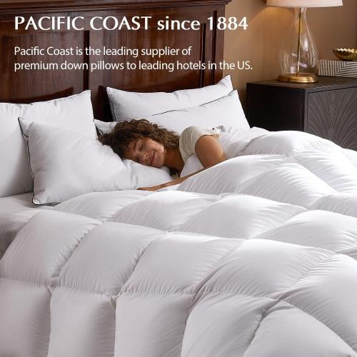 Pacific Coast Bed Pillows for Side and Back Sleepers, Feather and Down Hotel Pillows with 100% Cotton Shell, Medium Supportive, Downproof, King Size 2 Pack