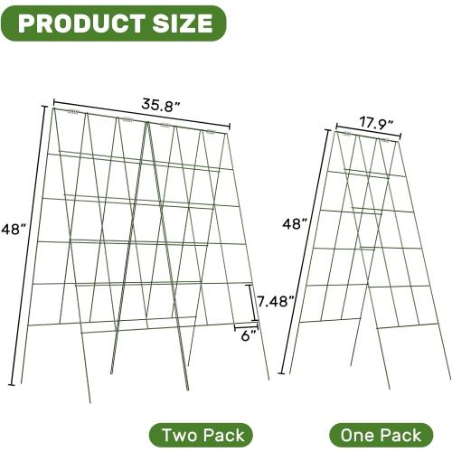 DOEWORKS Cucumber Trellis, 48 High Foldable A Frame Garden Trellis, 2 Pack, Plant Support for Climbing Cucumber, Beans, Tomatoes, Flowers, Green