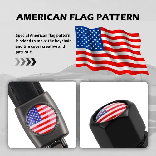 Car Key Chain & Car Tire Valve Caps Kit with US Flag Pattern,Stylish Keychain & Tire Valve Stem Caps as 4th of July Decorations,Cars Keychains Tires Air Cap Kit for Dust Protection