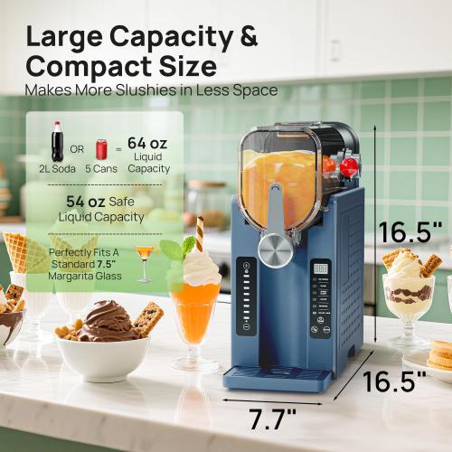 Slushy Machine No Ice Needed, CHIVALZ Slushie Machine for Home, Frozen Drink Maker with 6 Preset Programs for Margaritas, Frappés, Milk Shake and More, LED Display, Self-Cleaning, AD03, Blue