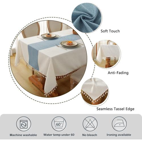 Laolitou Rustic Tablecloth Cotton Linen Waterproof Tablecloths Burlap Table Cloths for Kitchen Dining Cloth Table Cloth for Rectangle Tables Coffee Lines Rectangle,55''x70'',4-6 Seats
