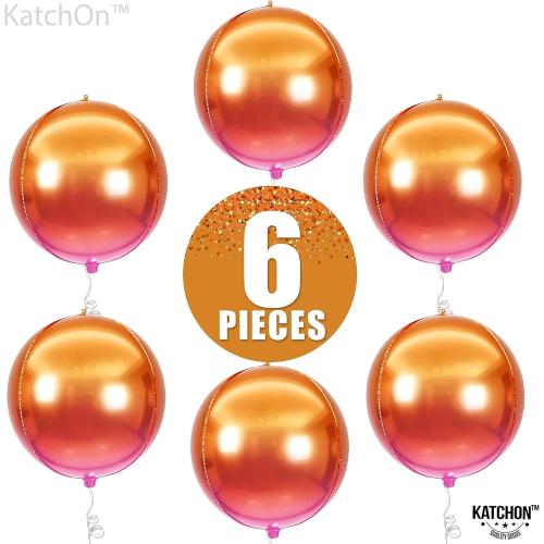 KatchOn, Orange Mylar Balloons - Large 22 Inch,  | Round 4D Orange Foil Balloons, Metallic orange Balloon for Birthday Decoration, Halloween Decorations, Basketball Party Decorations