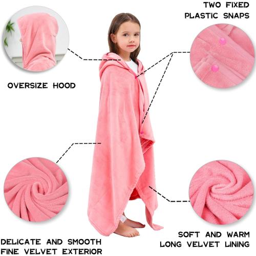 Hiturbo Kids Hooded Bath Towel: Soft Plush Pool Beach Fleece Towel Blanket - 50x30 Toddler Towels Wrap for Boys Girls 3-12 Years (Pink)