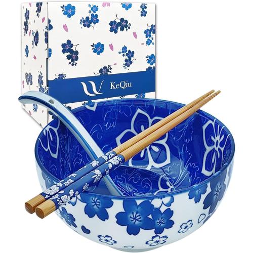 28 Oz Ceramic Ramen Noodle Pho Bowl Set with Chopsticks and Spoon Microwave & Dishwasher Safe, Japanese Style, Ideal Gift for Ramen Lovers & Solo Dining