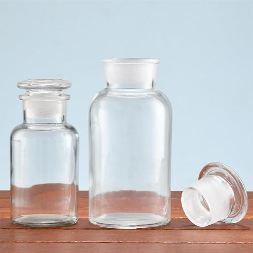 4 PCS Kestun Lab Glass Reagent Bottle,Wide Mouth Glass Storage Bottle with Ground Stopper,Decorative Bottles/Vase (Clear, 60ml)