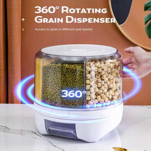 Grain Dispenser, 360° Rotating Storage Container, 6 Grid Food Dispenser
